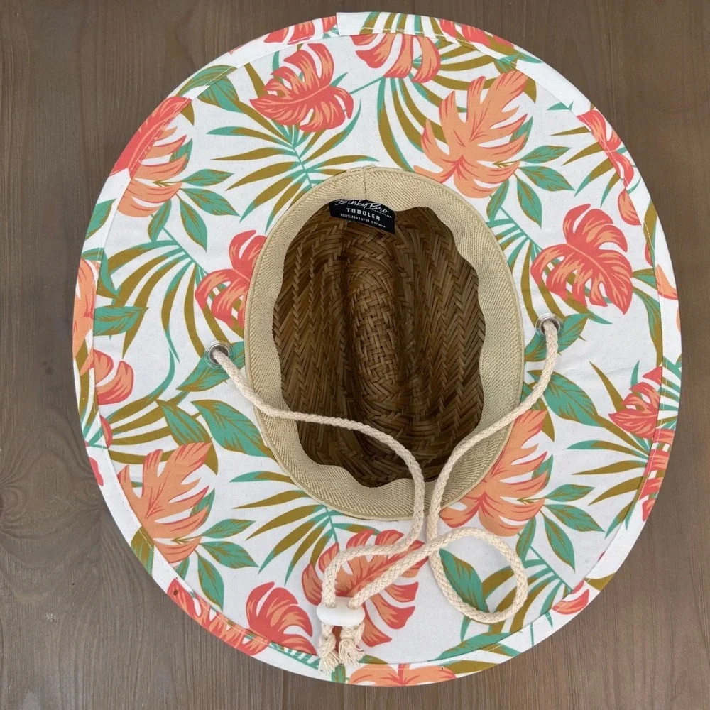 Binky Bro BNKY Toddler Straw Lifeguard Sun Hat Brown Floral Tropical Print Beach